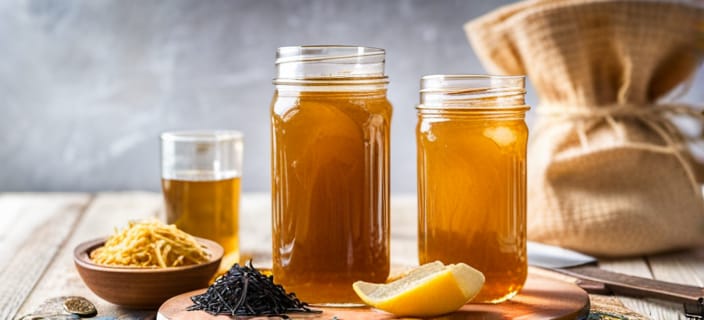 Kombucha is a fermented drink that has been made for over 2000 years in China. It is made from sweetened black or green tea and a bacterial colony called Scoby,