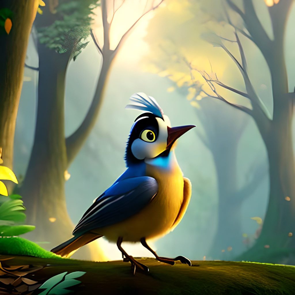 Pájaro, parecido al herrerillo, estilo pixar